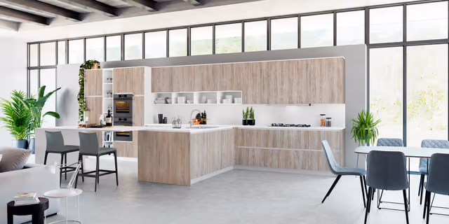 Cocina en Caroline pine y Zenit blanco