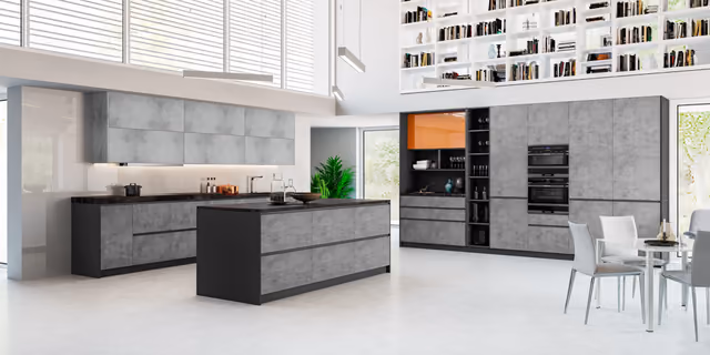 Cocina Factory con Luxe Plus en pumpkin y antracita
