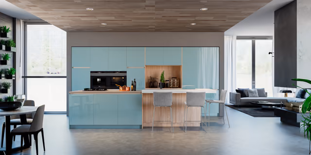 Cocina Luxe Plus aguamarina con Syncron Como Ash
