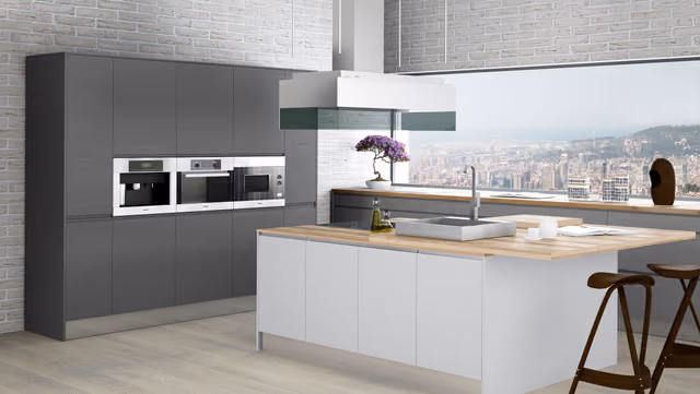 Cocina Syncron Fingerpull en blanco y gris plomo