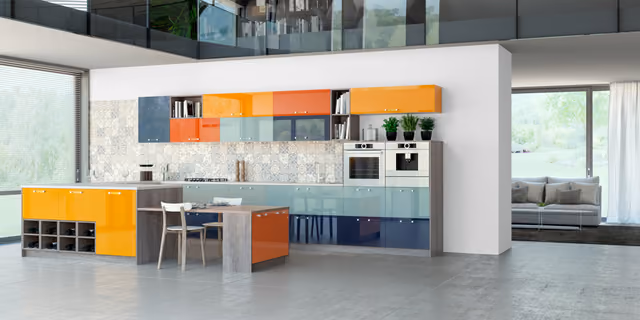 Cocina Syncron Murati con Luxe Plus en pumpkin, aguamarina, índigo y curry