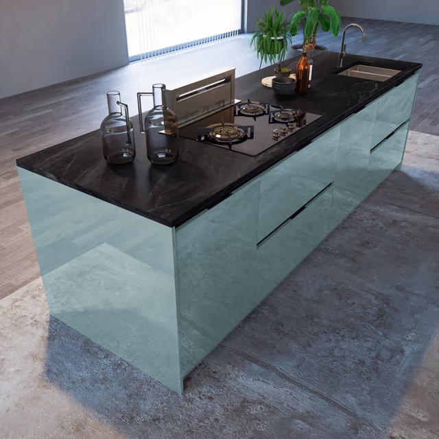 Detalle de la cocina Luxe Plus aguamarina