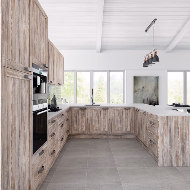 Detalle de la cocina Quadro en Caroline pine