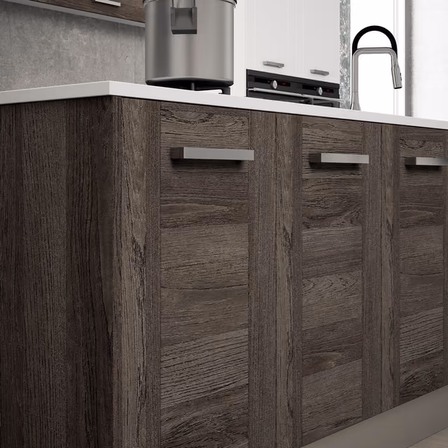 Detalle de la cocina Syncron Registro Corfu Any Oak con Zenit blanco