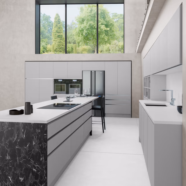 Detalle de la cocina Zenit gris nube con oriental black